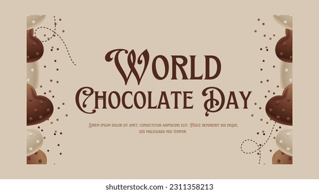 Happy chocolate day with hearts and light brown background.