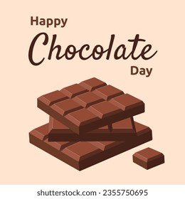 Happy Chocolate Day. Holiday design with chocolate bars stacked on top of each other for social media post, banner, poster, card. Vector flat illustration isolated on blue background