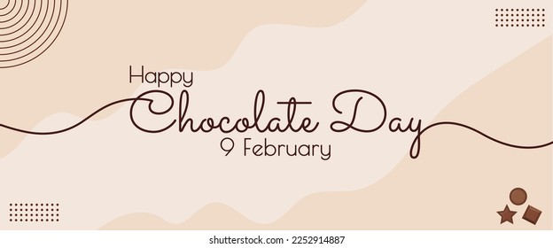 Happy Chocolate Day line lettering. Hand drawn modern vector calligraphy. Simple inscription with swashes, wavy lettering text. Chocolate Day background, Cover Design, Greeting Card, Banner Template.