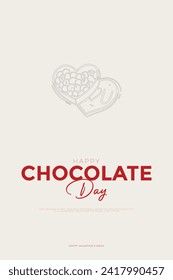 Happy Chocolate Day Post and Greeting Card. 9 February - Chocolate Day of Valentine's Week with Heart Shape Chocolate lineart Vector Illustration
