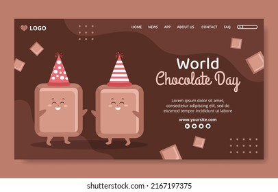 Happy Chocolate Day Social Media Landing Page Template Flat Cartoon Background Vector Illustración