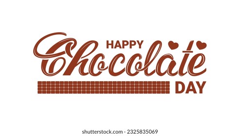 Happy chocolate day text lettering isolated on white background transparent. Great for World Chocolate Day Celebration applied to posters, postcards, labels, stickers, and logos. Vector illustration