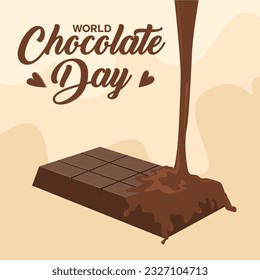 Happy chocolate day vector with chocolate bar and melting chocolate