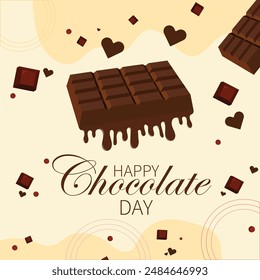 Happy chocolate day for World Chocolate Day. postcard, label, sticker, logo. Vector illustration, heart dark chocolate. 