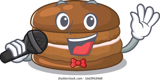 Feliz cantante de chocolate en un micrófono