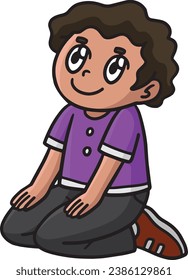 Happy Christian Boy Kneeling Cartoon Clipart 