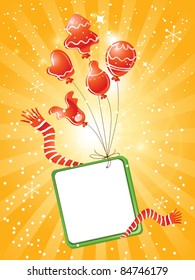 happy christmas background, blank sign with red balloons