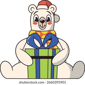 Happy christmas bear getting gift