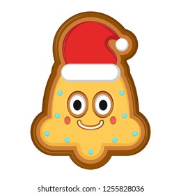 Happy christmas bell gingerbread with a christmas hat. Vector illustration design