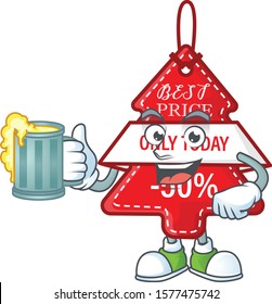 Happy christmas best price tag holding a glass of beer