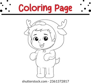 Happy Christmas Boy coloring page for kids. Black and white illustration for coloring book.