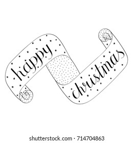 Happy Christmas calligraphy ribbon art. Happy holiday sign on wavy ribbon for your artwork