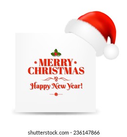 Happy Christmas Card With Santa Hat With Gradient Mesh, Vector Illustration
