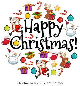 Happy christmas card with Santa and ornaments illustration