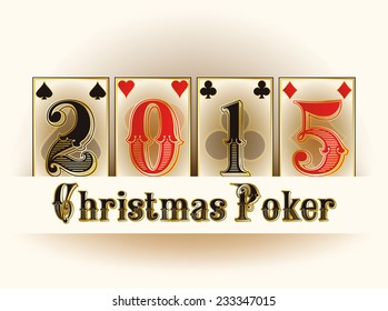 Happy Christmas Casino poker cards, vector illustration