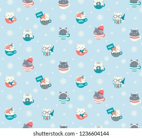 Happy christmas cats in cups pattern