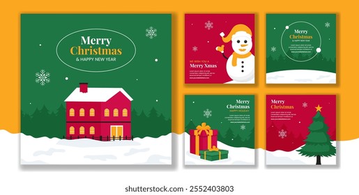 Happy Christmas Celebration Social Media Post Cartoon Hand Drawn Templates Background