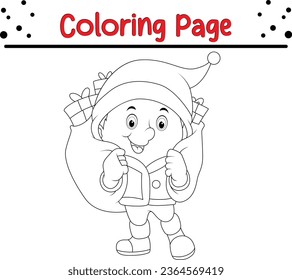 Happy Christmas coloring page for children. Merry Christmas Coloring book Black and white vector illustration.