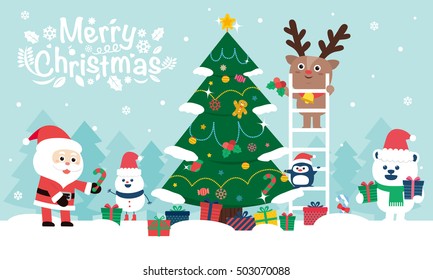 Happy Christmas companions.  vector illustration