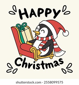 Happy Christmas Cute Penguin in Winter Wonderland