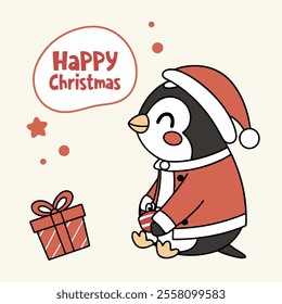 Happy Christmas Cute Penguin in Winter Wonderland