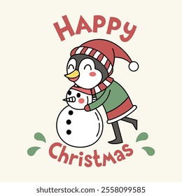 Happy Christmas Cute Penguin in Winter Wonderland