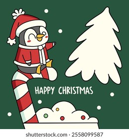 Happy Christmas Cute Penguin in Winter Wonderland