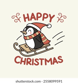 Happy Christmas Cute Penguin in Winter Wonderland