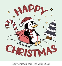 Happy Christmas Cute Penguin in Winter Wonderland