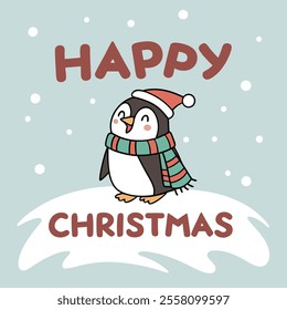 Happy Christmas Cute Penguin in Winter Wonderland