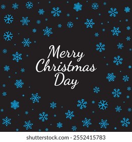 Happy Christmas Day with Blue Snowflake Pattern on Dark Background. Editable Vector Pattern