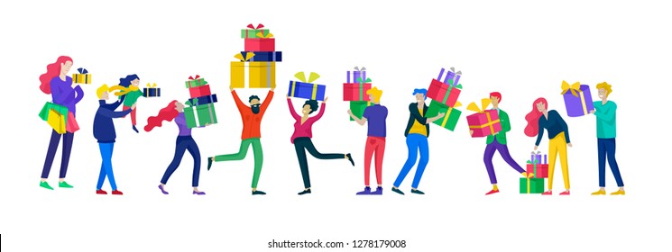 Happy Christmas Day Celebrating together happy. Group of cartoon people in Santa hats and children. Jump and throw gift. Merry Christmas and Happy New Year or birthday party family character Happy Christmas Day Celebrating together happy. Group of cartoon people in Santa hats and children. Jump and throw gift. Merry Christmas and Happy New Year or birthday party family character