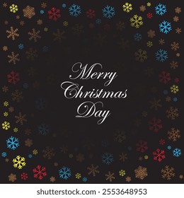 Happy Christmas Day with Full Color Snowflake Pattern on Dark Background. Editable Vector Pattern