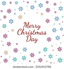 Happy Christmas Day Greetings with Full Color Snowflake Pattern on White Background. Editable Vector Pattern