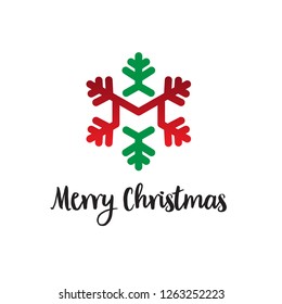 Happy Christmas Day - Merry Christmas Everyone, Red Green Snowflake on white Background With Typography - Vector