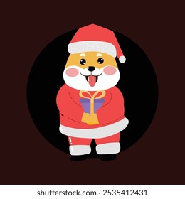 happy christmas day with shiba inu dog character