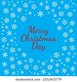 Happy Christmas Day with White Snowflake Pattern on Blue Background. Editable Vector Pattern