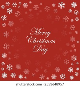 Happy Christmas Day with White Snowflake Pattern on Red Background. Editable Vector Pattern