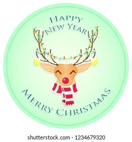 Happy Christmas deer. Merry Christmas and Happy New Year. Vector illustration.
