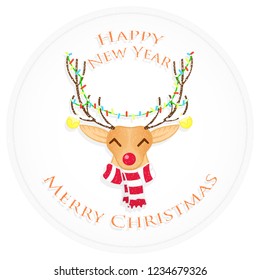 Happy Christmas deer. Merry Christmas and Happy New Year. Vector illustration.