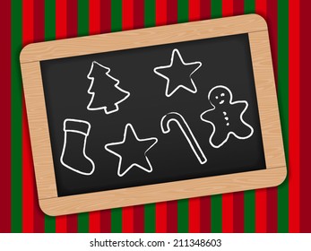 Happy Christmas Drawings on Chalk board. Vector illustration