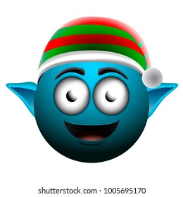 Happy christmas elf emoji on a white background, Vector illustration
