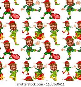 Happy christmas elf seamless pattern illustration