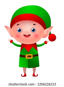 Happy Christmas elf vector illustration. Dwarf, costume, masquerade. Christmas concept. Vector illustration can be used for topics like holiday, fantasy, festival