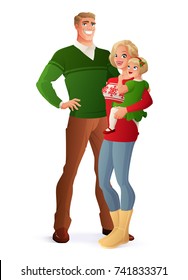 Happy Christmas Family Portrait Cartoon Style Stock Illustration