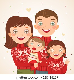 Happy Christmas family look, mother, father, daughter, baby girl, photo session.