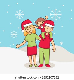 Happy Christmas family in a snowy background