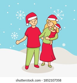 Happy Christmas family in a snowy background