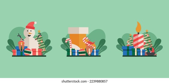 Diseño de paquete plano navideño feliz