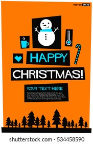 Happy Christmas!  (Flat Style Vector Illustration Holidays Quote Poster Card Design) with Text Box Template